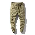 Stylish men's retro khaki cargo joggers featuring elastic waist and side pockets - 28 / Bottoms / Khaki