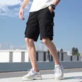 Casual black men's cotton cargo shorts featuring a multi-pocket design for outdoors - 30 / Bottoms / Black