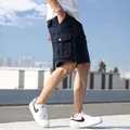 Men's loose navy blue cotton cargo shorts featuring multiple functional pockets for summer - 30 / Bottoms / Sapphire Blue