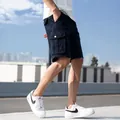 Men's loose navy blue cotton cargo shorts featuring multiple functional pockets for summer - 30 / Bottoms / Sapphire Blue