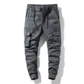 Vintage-style dark grey men's cargo joggers with elastic cuffs and drawstring waist. - 28 / Bottoms / Gray