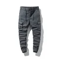 Men's dark grey techwear cargo joggers with multi-pockets and elastic drawstring waist - 28 / Bottoms / Gray