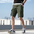 Summer men's loose multi-pocket cargo shorts in army green comfortable pure cotton - 30 / Bottoms / Army Green