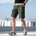 Summer men's loose multi-pocket cargo shorts in army green comfortable pure cotton - 30 / Bottoms / Army Green