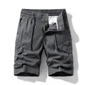 Men's loose dark grey cargo shorts with elastic waist and side pockets for summer. - 29 / Bottoms / Gray