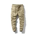 Khaki men's vintage multi-pocket cargo joggers with elastic waist and cuffs - 28 / Bottoms / Khaki