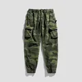 Vintage green camouflage cargo jogger pants for men with elastic waist and cuffs - 29 / Bottoms / Army Green
