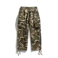Loose fit men's camouflage cargo pants featuring a wide-leg straight-cut design - 28 / Khaki (Jungle Camo)