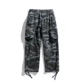 Men's dark camouflage cargo pants with straight-leg fit and adjustable drawstring ankles - 28 / Grey (Dark Camo)