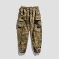 Vintage camouflage cargo pants for men with multi-pockets and elastic drawstring waist - 38 / Bottoms / Earthy Yellow