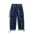 Men's loose fit cargo pants featuring a unique blue camouflage pattern and wide leg design - 28 / Blue (Navy Camo)