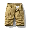Vintage loose-fit casual khaki cargo shorts for men with elastic drawstring waist - Khaki