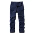 Navy blue men's straight leg cargo pants featuring multi-pockets and elastic waist - 3XL / Bottoms / Dark Blue