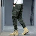 Men's vintage camouflage cargo jogger pants with multi-pockets for outdoor activities - 28 / Bottoms / Army Green