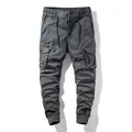 Men's vintage dark grey jogger cargo pants with multi-pockets and drawstring waist. - 29 / Bottom (8017) / Gray