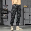 Pantalons cargo pour hommes gris foncé style rétro américain street avec plusieurs poches - 28 / Bas / Gris