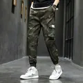 Men's camouflage cargo jogger pants with multiple pockets in pure cotton fabric - M / Bottoms / Army Green Camo