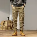 Men's American retro khaki cargo pants with tapered ankles and side pockets - 28 / Bottoms / Khaki