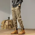 Men's retro khaki elastic waist jogger cargo pants featuring a comfortable drawstring - 29 / Bottoms / Khaki