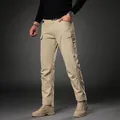 Stylish men's slim-fit khaki cargo pants featuring vintage straight leg and side pockets - M / Bottoms / Khaki