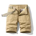 Classic khaki cargo shorts for men, pure cotton vintage style with belt included. - 33 / Bottoms / Khaki