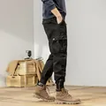 Men's American retro black cargo joggers with multi-pocket and ankle zipper detail - 28 / Bottoms / Black
