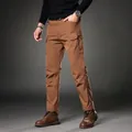 Men's stylish retro slim fit straight-leg cargo pants in brown with multiple utility pockets - Coffee
