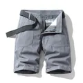 Men's vintage grey cotton cargo shorts with belt, loose fit casual summer style - 29 / Bottoms / Gray