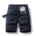 Relaxed fit navy blue men's cargo shorts with multiple pockets and a woven belt - 29 / Bottoms / Dark Blue