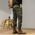 American vintage style army green men's cargo jogger pants with large side pockets - 28 / Bottoms / Army Green