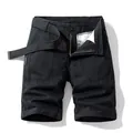 Premium men's black cotton cargo shorts with adjustable belt and loose fit for summer wear - Black