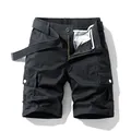 Men's black techwear cargo shorts featuring multiple pockets and matching woven belt - Black
