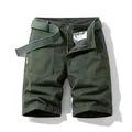 Men's vintage dark green pure cotton loose cargo shorts with a matching canvas belt - 29 / Bottoms / Army Green