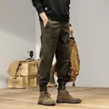 Men's vintage army green cargo jogger pants with elastic cuffs and drawstring waist - 29 / Bottoms / Army Green