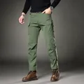 Stylish men's slim fit straight leg cargo pants in olive green with multi-pocket design - M / Bottoms / Army Green