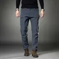 Durable men's slim fit stretch cargo pants in grey-blue tactical style for casual wear - M / Bottoms / Dark Gray