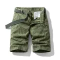 Men's olive green cargo shorts with bamboo leaf print and woven belt, summer style - 29 / Bottoms / Army Green