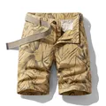 Men's summer cargo shorts with tropical leaf pattern and included canvas belt - 29 / Bottoms / Khaki