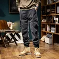 Retro grey fleece-lined cargo pants for men with multi-pocket design for winter - 28 / Bottoms / Gray
