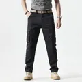 Men's trendy slim-fit straight-leg black cargo pants featuring multiple functional pockets - 30 / Bottoms / Black