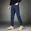 Men's slim-fit retro straight-leg cargo pants in navy blue, stretch utility trousers - 3XL / Bottoms / Dark Blue