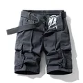 Vintage style multi-pocket men's cargo shorts with a canvas belt in charcoal grey color - 29 / Bottoms / Gray