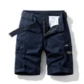 Pantalones cortos cargo retro azul marino para hombre con bolsillos y cinturón - 29 / Bottoms / Con Cinturón / Azul marino