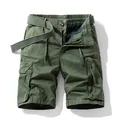 Men's American style cargo shorts in army green with multi-pockets and a woven belt. - 29 / Bottoms / Army Green