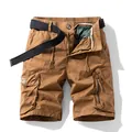 Men's American style cargo shorts with multiple pockets and belt in brown color - 29 / Bottoms / Coffee