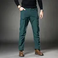 Men's slim fit retro straight cargo pants in dark green elastic fabric - Dark Green