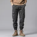 Men's winter thick fleece-lined cargo jogger pants in dark grey with multi-pockets - 28 / Bottoms / Gray