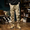Men's fleece lined cargo jogger pants in khaki, warm retro winter style pants. - 28 / Bottoms / Khaki