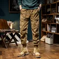 Winter men's fleece-lined khaki cargo pants with tapered cuffs and retro casual style - 28 / Bottoms / Earthy Yellow