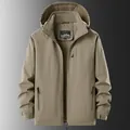 Men's thickened fleece-lined waterproof jacket with detachable hood in khaki color - M / Tops / Khaki
